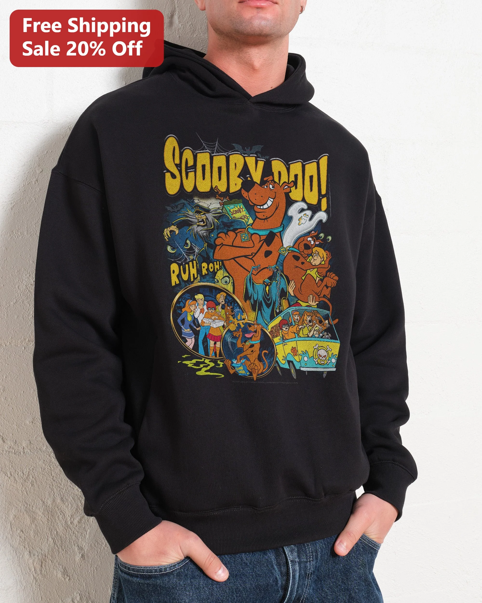 Scooby Doo Ruh Roh Graphic Hoodie Retro Cartoon Mystery Inc Sweatshirt