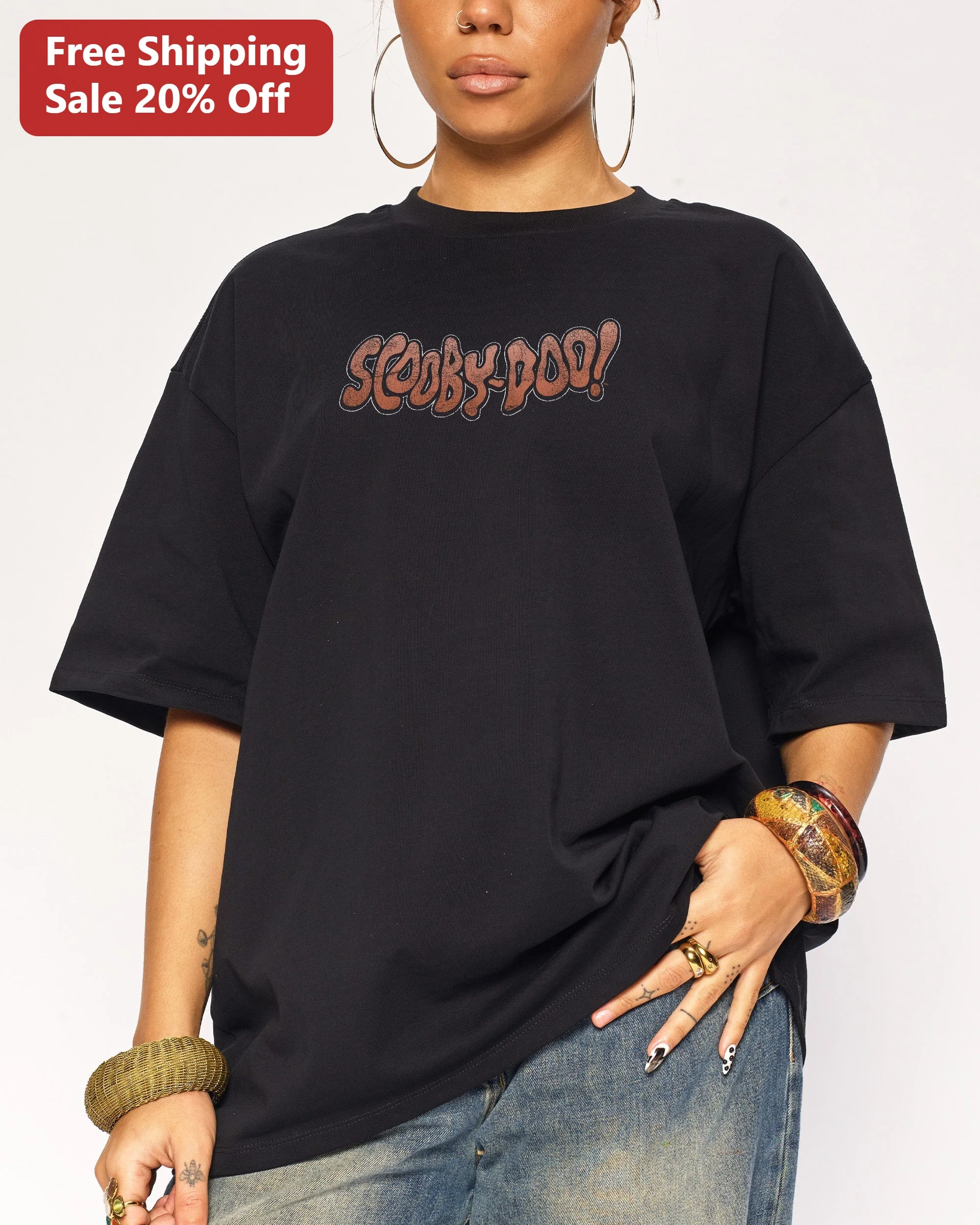 Scooby-Doo! Vintage Distressed Logo Oversized Graphic Tee for Adults