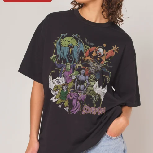 SCOOBY-DOO! Vintage Horror Monsters Graphic Tee Scooby Doo Villains Oversized Shirt