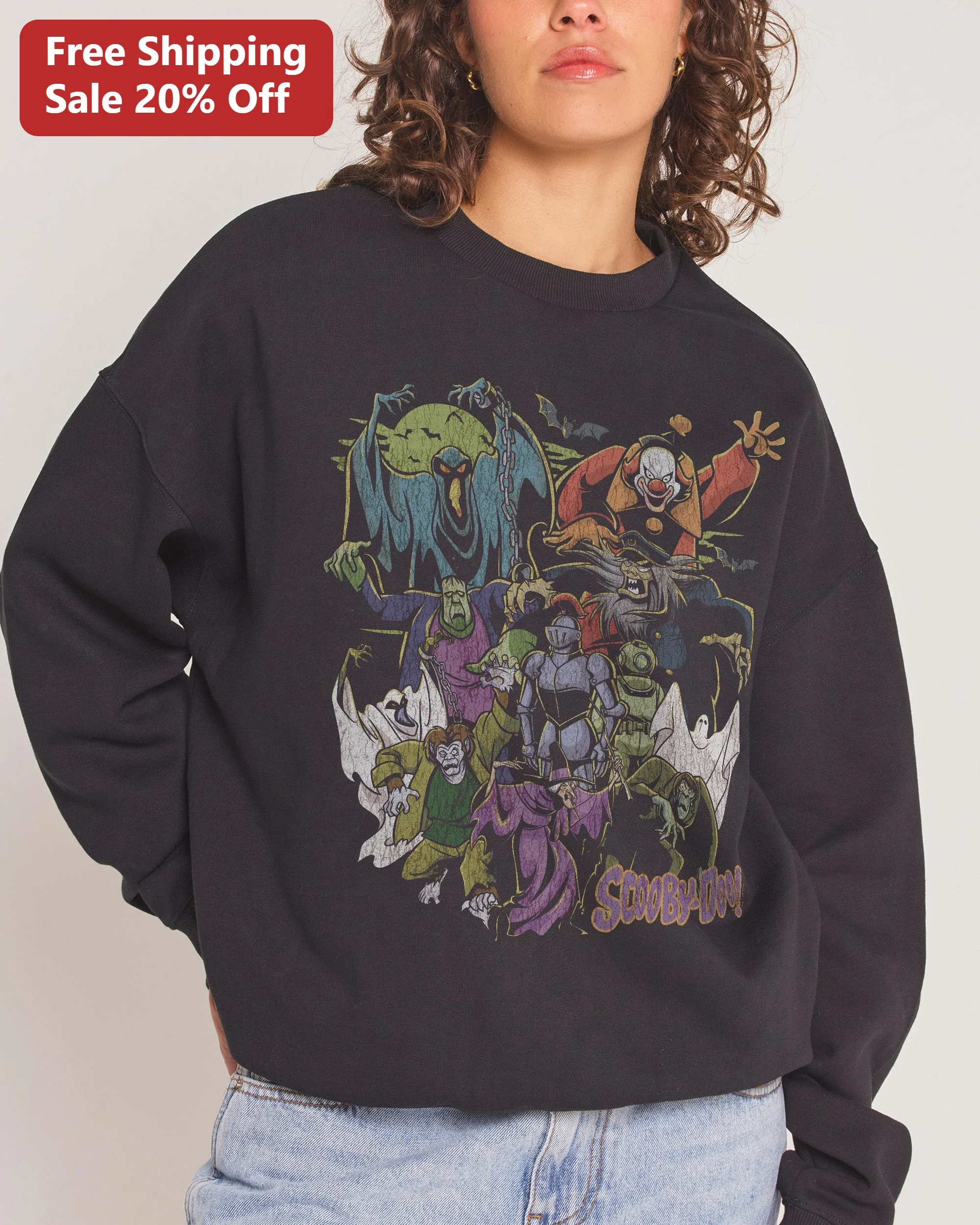 Scooby-Doo Vintage Villains Crewneck Sweatshirt Retro Mystery Inc Graphic Apparel
