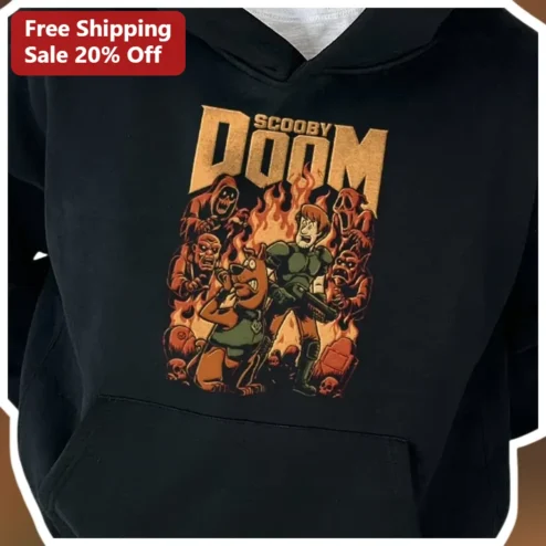 Scooby Doom Hoodie Vintage Scooby-Doo Shaggy Doom Slayer Graphic Sweatshirt for Gamers