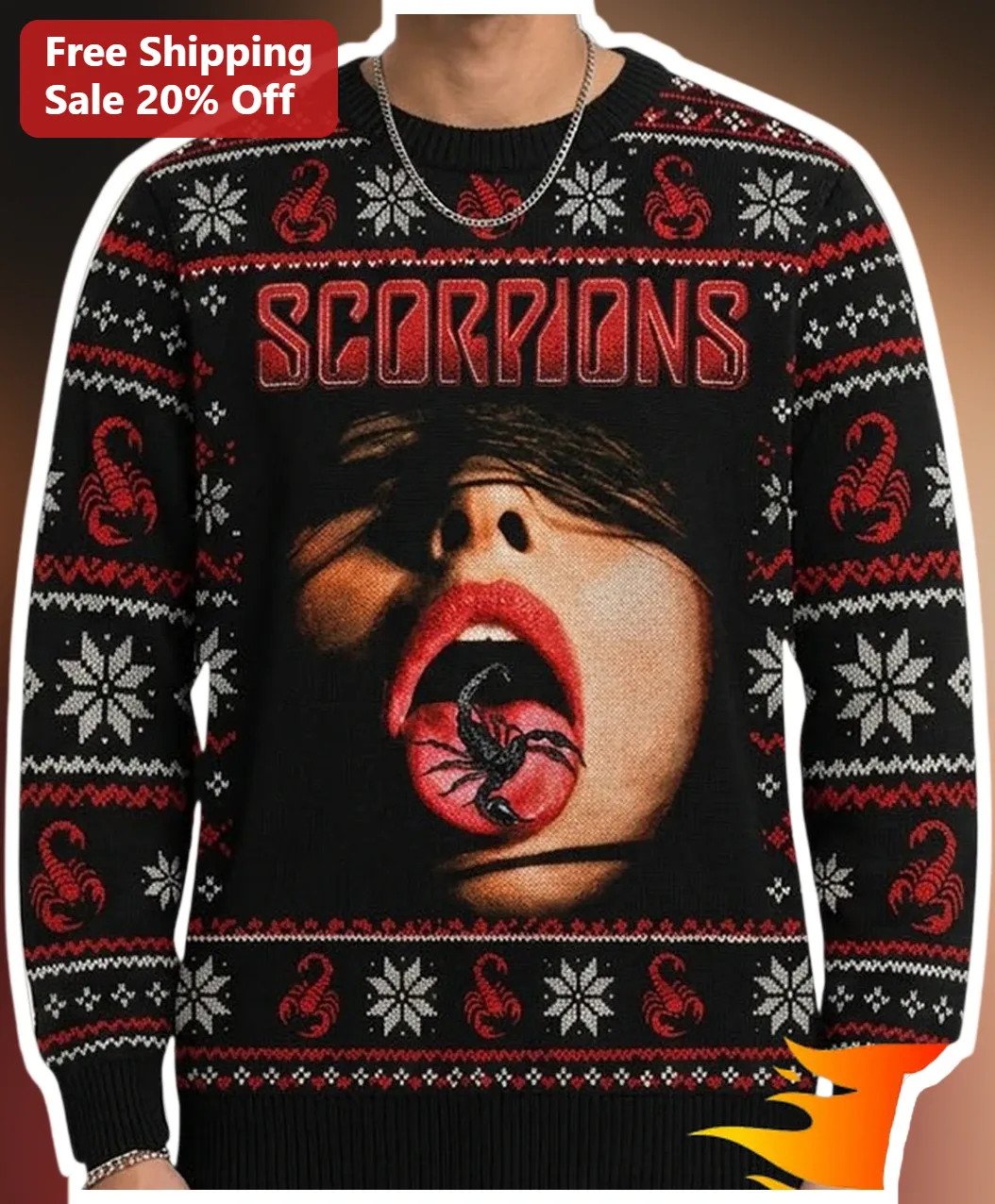 Scorpions Ugly Christmas Sweater Rock Band Holiday Party Gift for Men Women