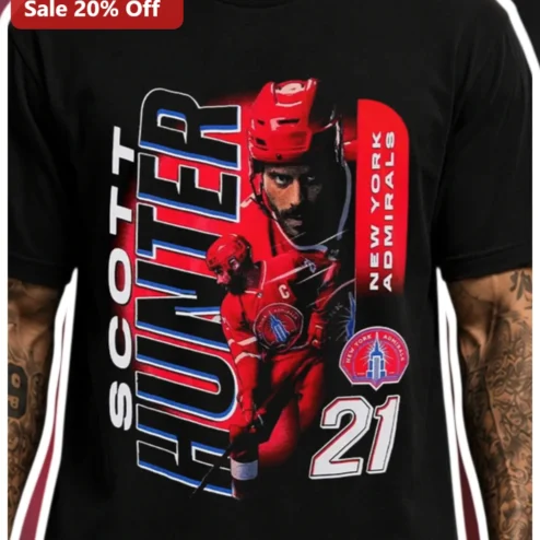 Scott Hunter New York Admirals Hockey Fan Tee Black Graphic Shirt