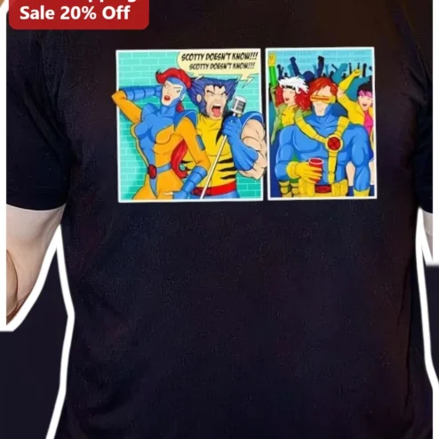 Scotty Doesn't Know X-Men Parody Tee Retro Comic Meme Graphic T-Shirt for Marvel Fans