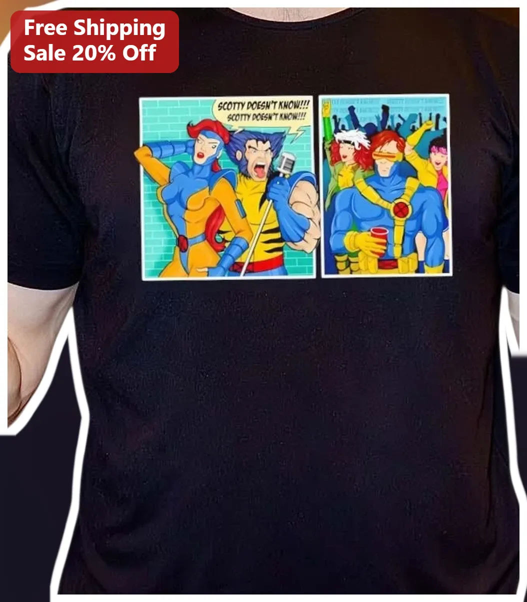 Scotty Doesn't Know X-Men Parody Tee Retro Comic Meme Graphic T-Shirt for Marvel Fans