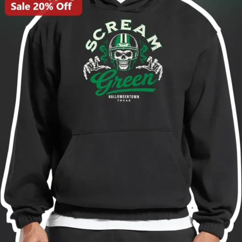 Scream Green Halloweentown Texas Hoodie UNT Football Skull Halloween Event Apparel