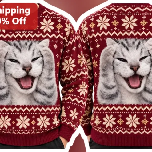 Screaming Cat Ugly Christmas Sweater Funny Meme Holiday Gift for Men Women