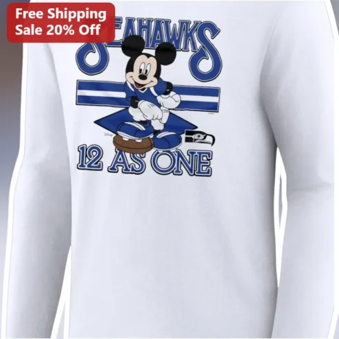 Seahawks 12 As One Mickey Mouse Long Sleeve Shirt NFL Disney Crossover Fan Gear