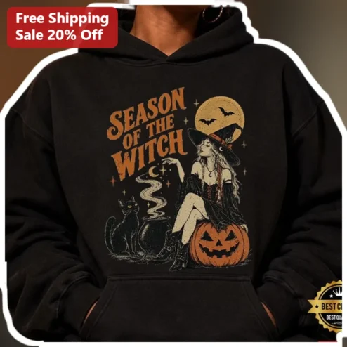 Season of the Witch Hoodie Vintage Halloween Witchy Apparel Pullover for Women Men