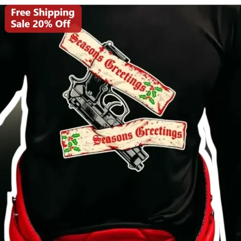 Seasons Greetings Tee Edgy Gothic Revolver Holiday Shirt Dark Humor Christmas Gift for Men Women
