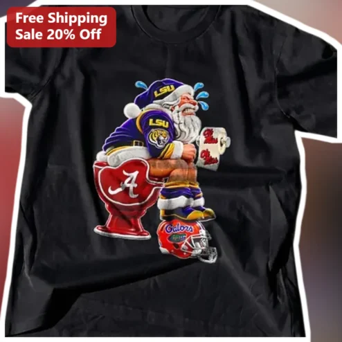 SEC Rivalry Funny Christmas Santa Tee LSU Alabama Florida Ole Miss Holiday Gift