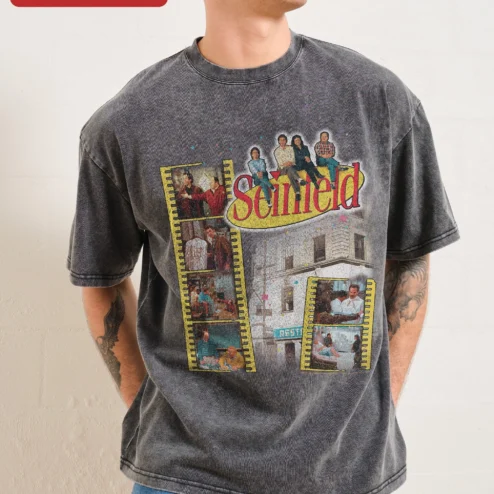 Seinfeld Vintage Acid Wash Tee 90s Sitcom Cast Graphic T-Shirt for Men and Women