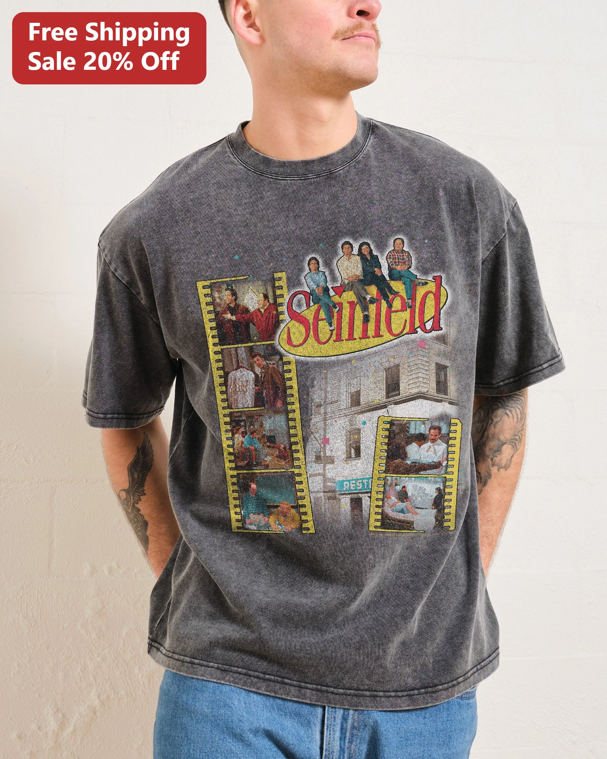Seinfeld Vintage Acid Wash Tee 90s Sitcom Cast Graphic T-Shirt for Men and Women