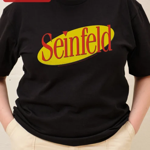 Seinfeld Vintage Logo Tee Black Cotton Retro Sitcom Graphic T-Shirt for Men Women Pop Culture Gift