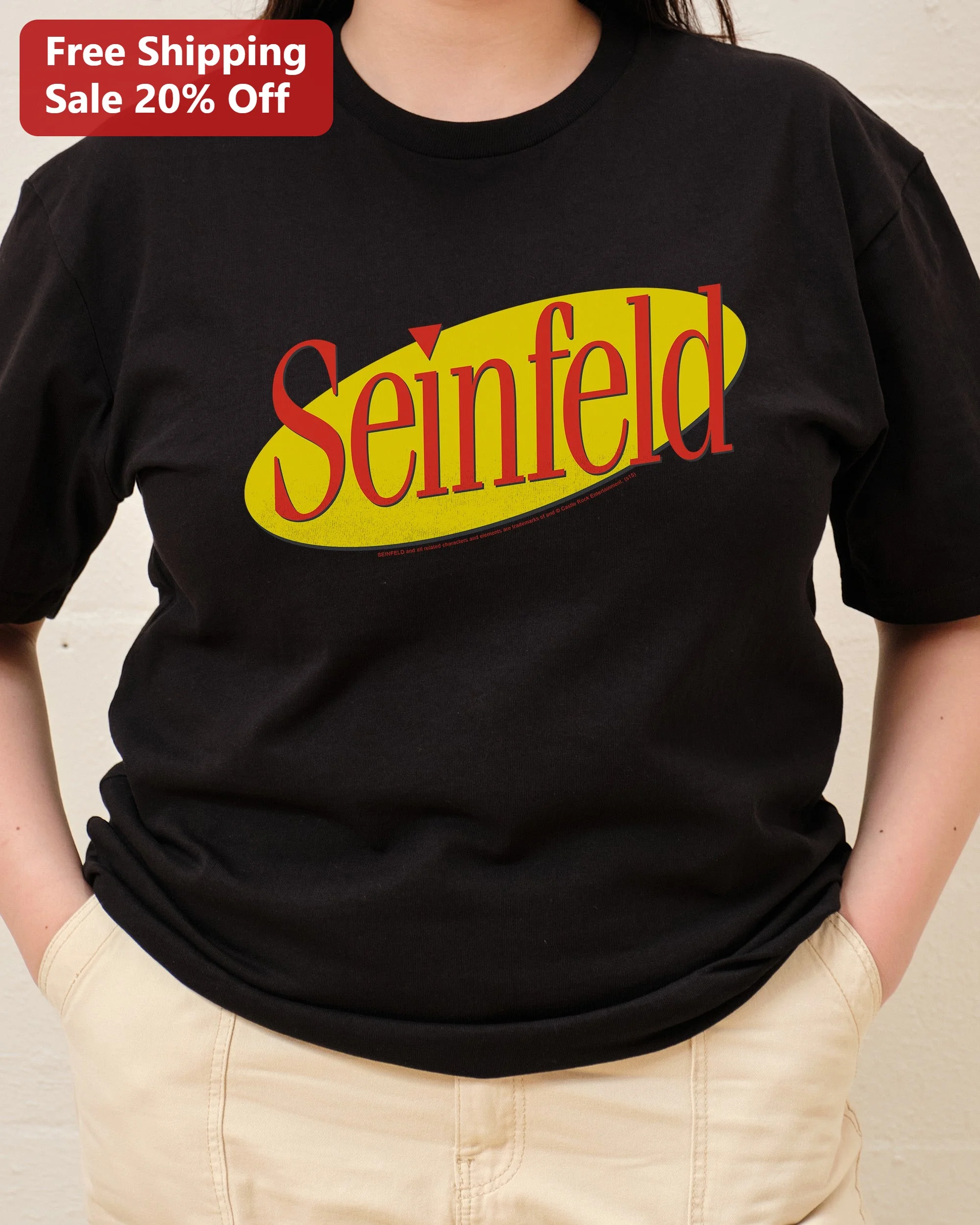 Seinfeld Vintage Logo Tee Black Cotton Retro Sitcom Graphic T-Shirt for Men Women Pop Culture Gift