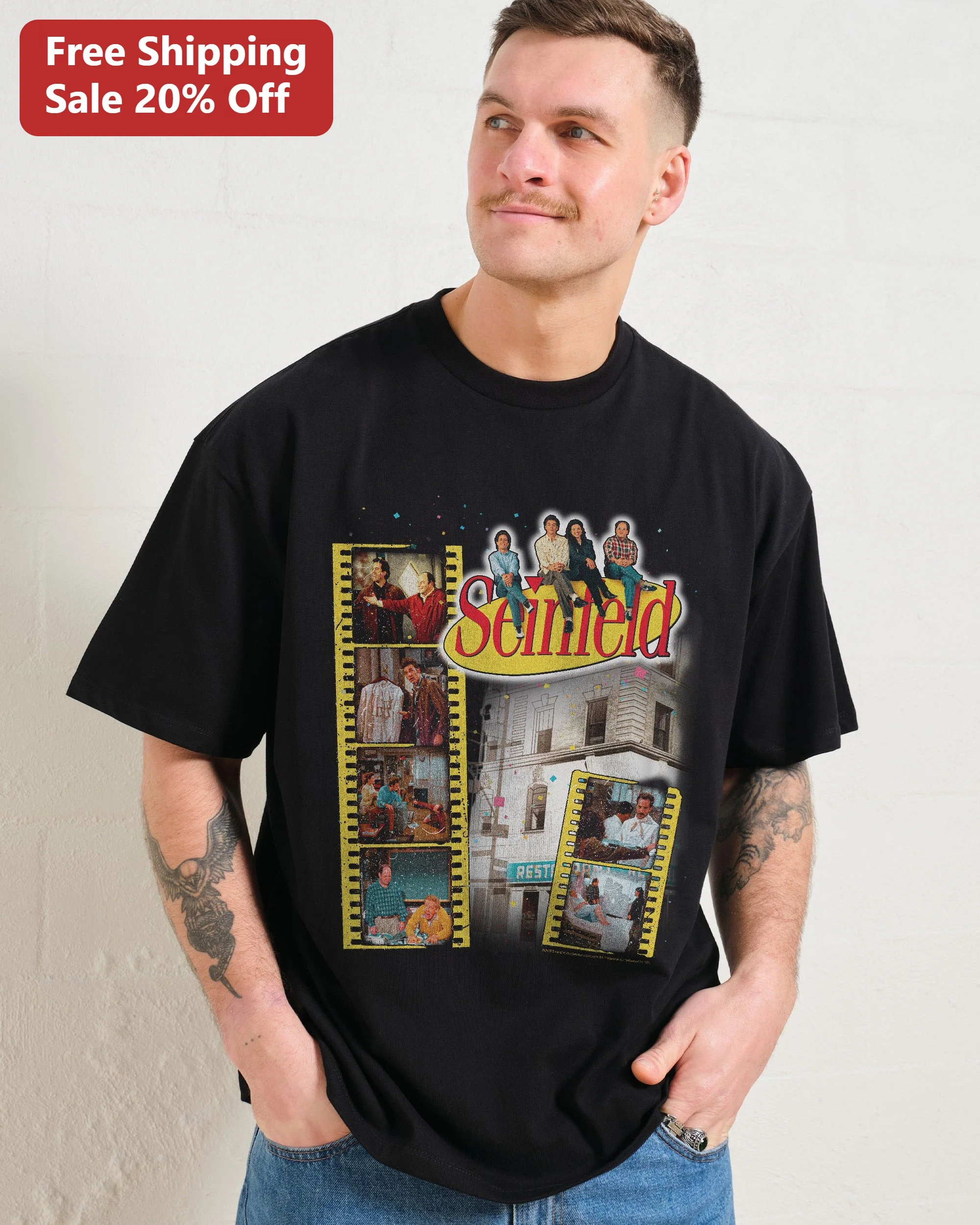 Seinfeld Vintage TV Sitcom Cast Collage Graphic Tee for Men and Women