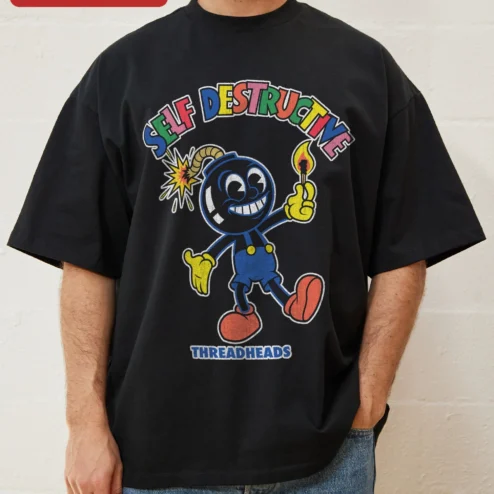 Self Destructive Retro Cartoon Bomb Graphic Tee for Men Women Streetwear