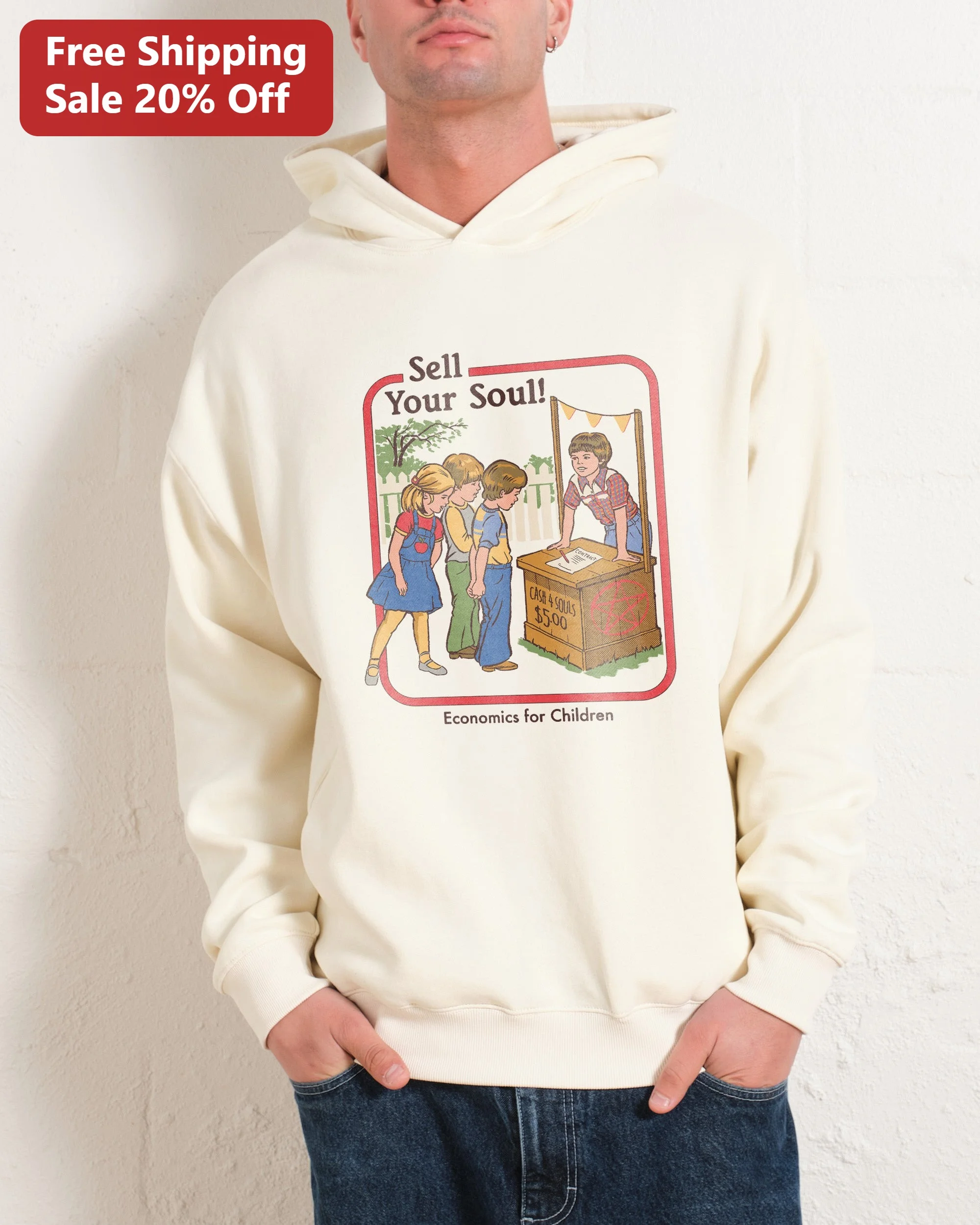Sell Your Soul Economics For Children Hoodie Dark Humor Satire Vintage Graphic Pullover