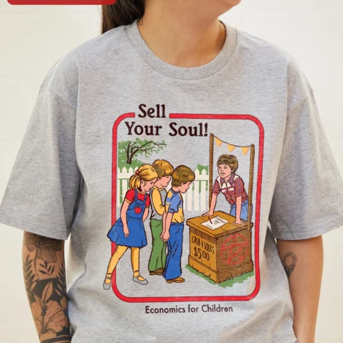 Sell Your Soul Economics For Children Tee Dark Humor Vintage Graphic Shirt