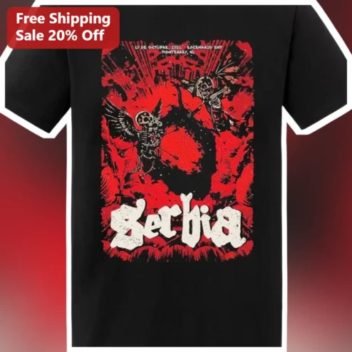 Serbia Tee Skeleton Rock Band Heavy Metal Graphic T-Shirt Unisex Vintage Grunge Style