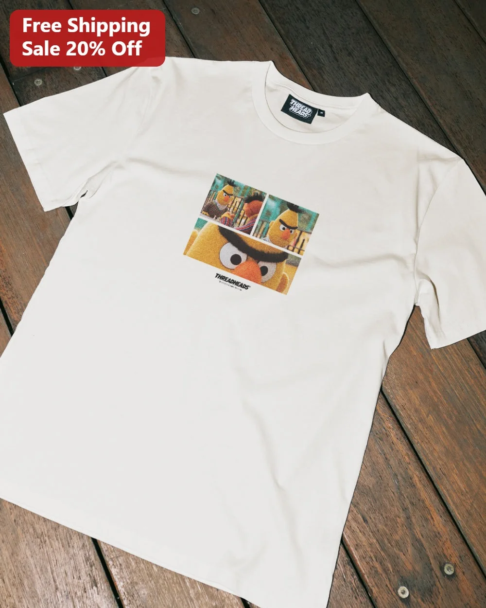 Sesame Street Bert Angry Face Comic Style Graphic Tee for Muppets Fans