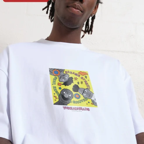 Customer in Chicago, Illinois wearing Sesame Street Bert Ernie Grover Graphic Tee Retro Pop Art Cartoon Shirt for Fans