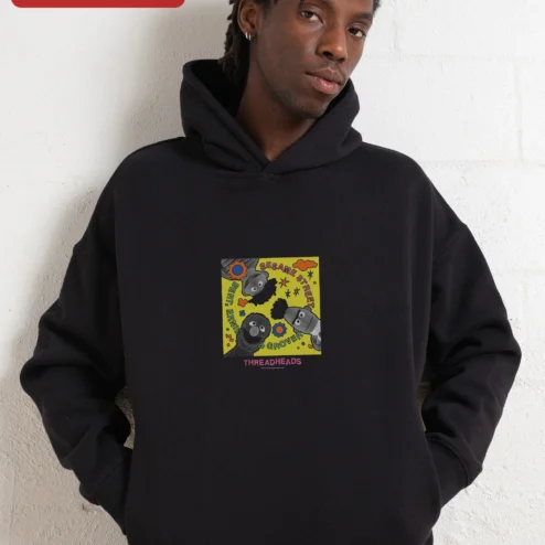 Sesame Street Bert Ernie Grover Retro Hoodie on a hanger, ready to ship from Chicago, Illinois