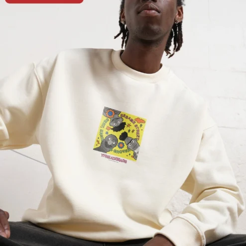 Close-up of Sesame Street Bert Ernie Grover Sweatshirt Retro Pop Culture Crewneck Gift for Fans for streetwear fans in Chicago, Illinois