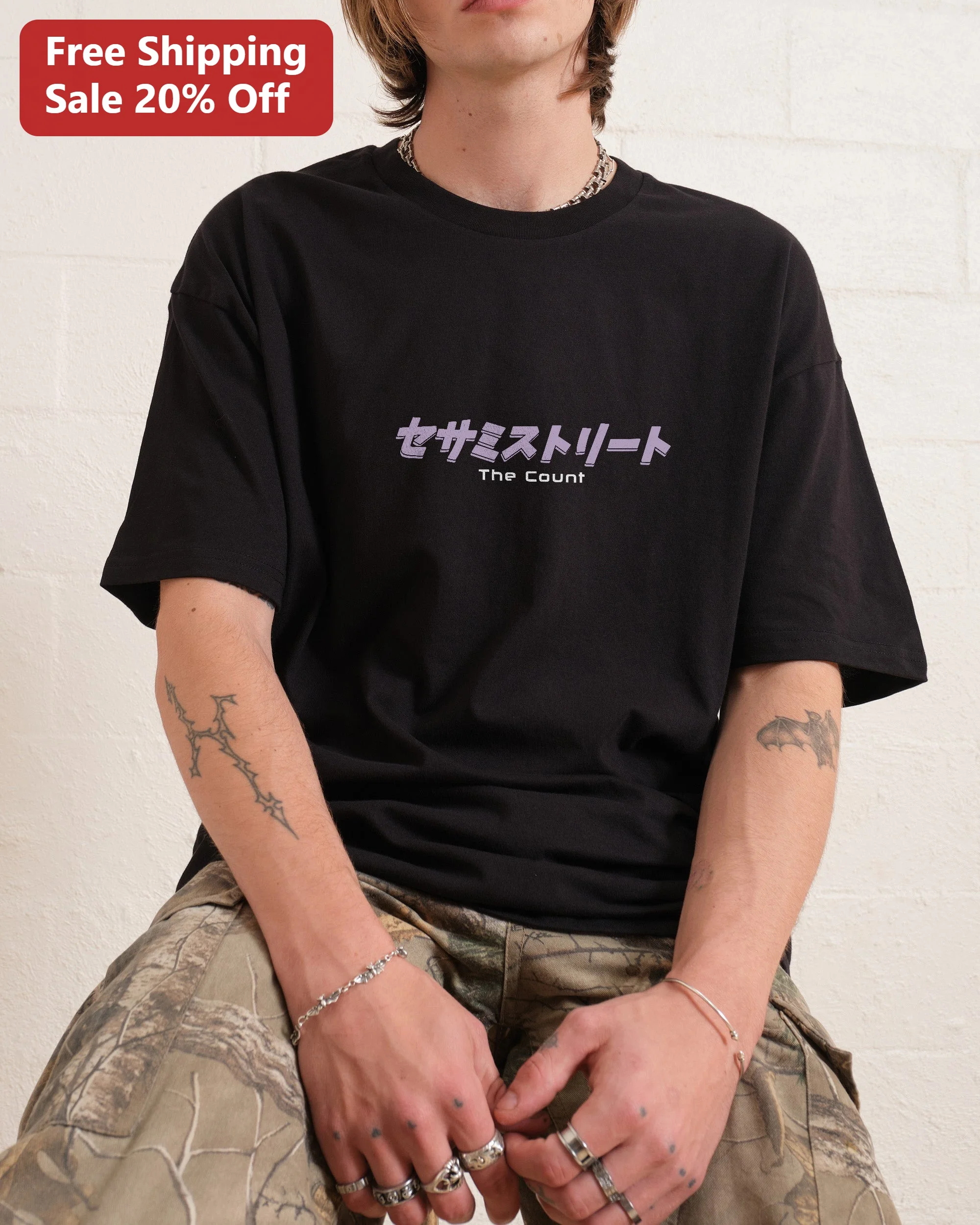 Sesame Street The Count Graphic Tee Japanese Katakana Streetwear Unisex Shirt