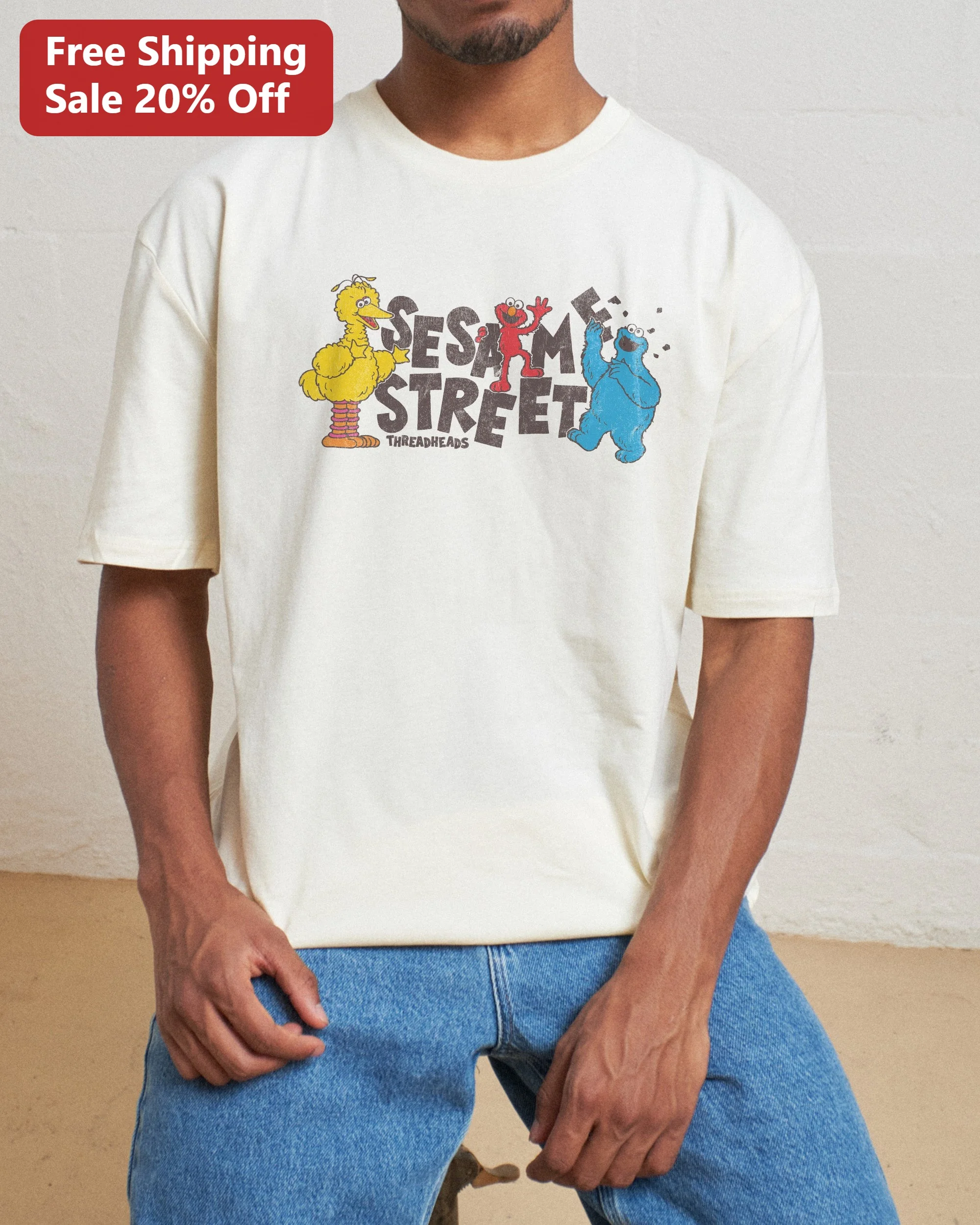 Sesame Street Vintage Big Bird Elmo Cookie Monster Graphic Tee for Adults Kids