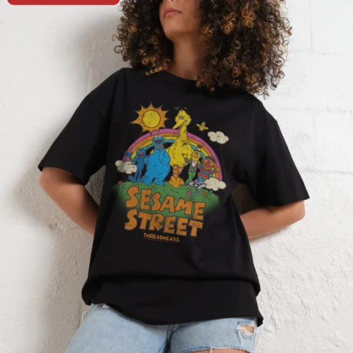 Sesame Street Vintage Characters Graphic Tee Big Bird Cookie Monster Elmo Retro Pop Culture Shirt
