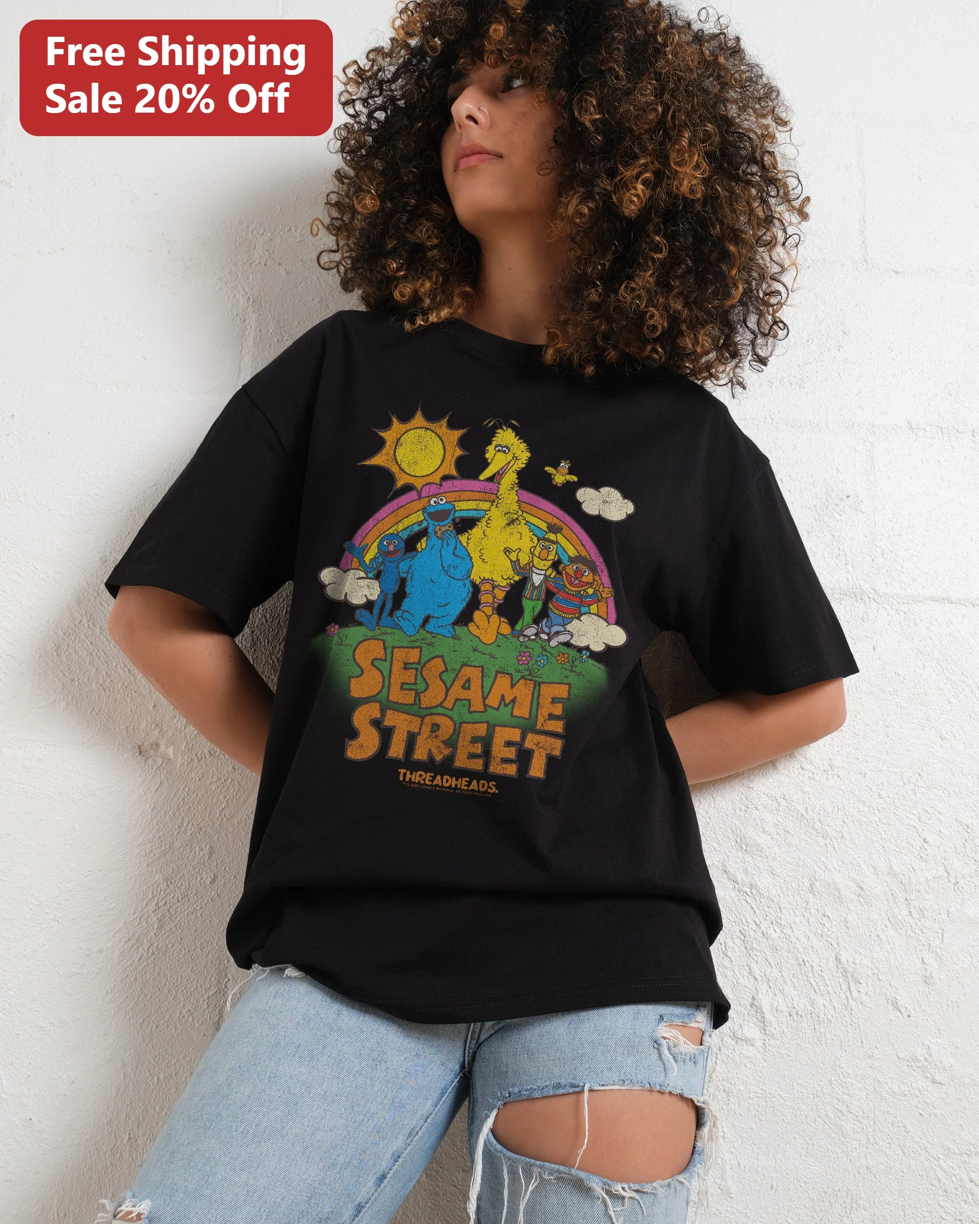 Sesame Street Vintage Characters Graphic Tee Big Bird Cookie Monster Elmo Retro Pop Culture Shirt