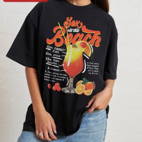 Sex on the Beach Cocktail Graphic Tee Retro Recipe Shirt for Bartenders and Summer Vacation