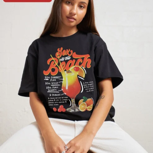 Close-up of Sex on the Beach Cocktail Retro Graphic Tee Summer Vacation Party Shirt for streetwear fans in Chicago, Illinois