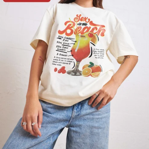 Sex on the Beach Cocktail Retro Graphic Tee Summer Vacation Party Shirt