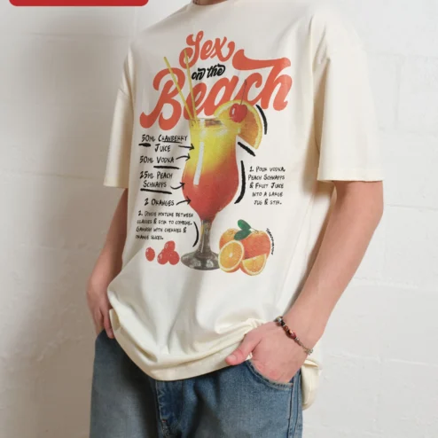 Customer in Chicago, Illinois wearing Sex on the Beach Cocktail Retro Graphic Tee Summer Vacation Party Shirt