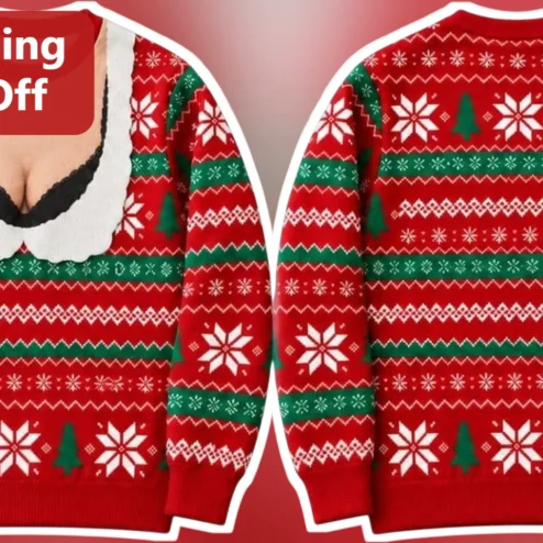 Sexy Cleavage Apron Christmas Sweater Funny Holiday Party Novelty Knitwear Gift