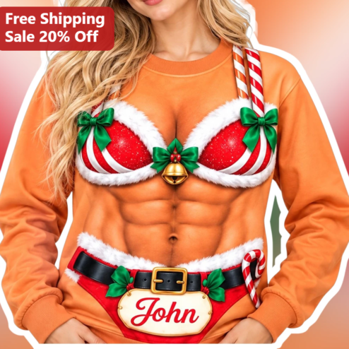 Sexy Santa Muscular Torso Sweatshirt Funny Christmas Party Novelty Gag Gift for Women