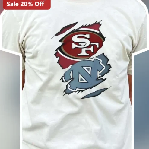 SF UNC Tee North Carolina Tar Heels San Francisco 49ers Dual Fan Graphic Shirt
