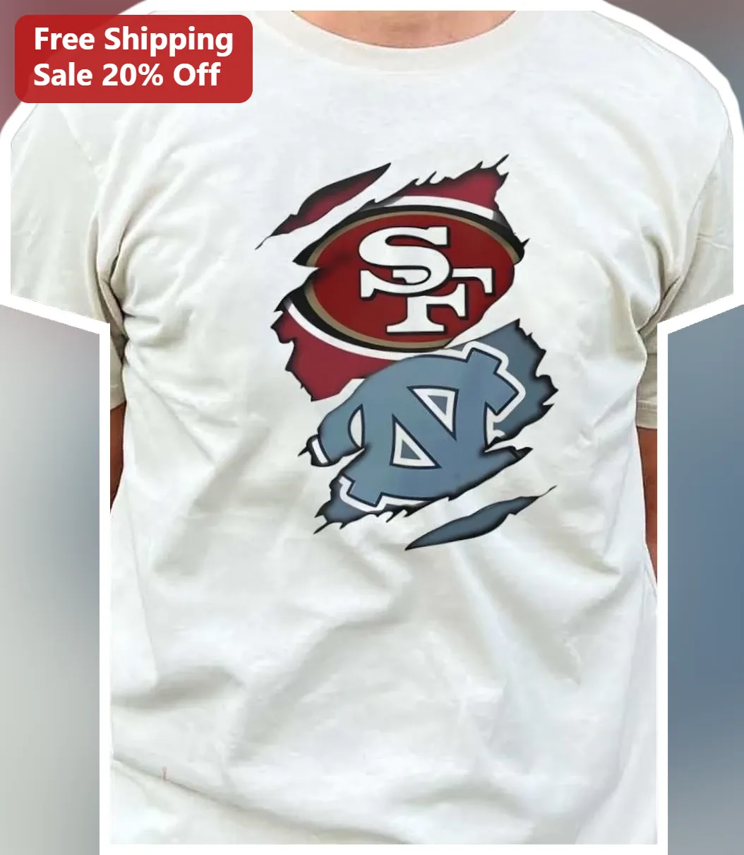 SF UNC Tee North Carolina Tar Heels San Francisco 49ers Dual Fan Graphic Shirt