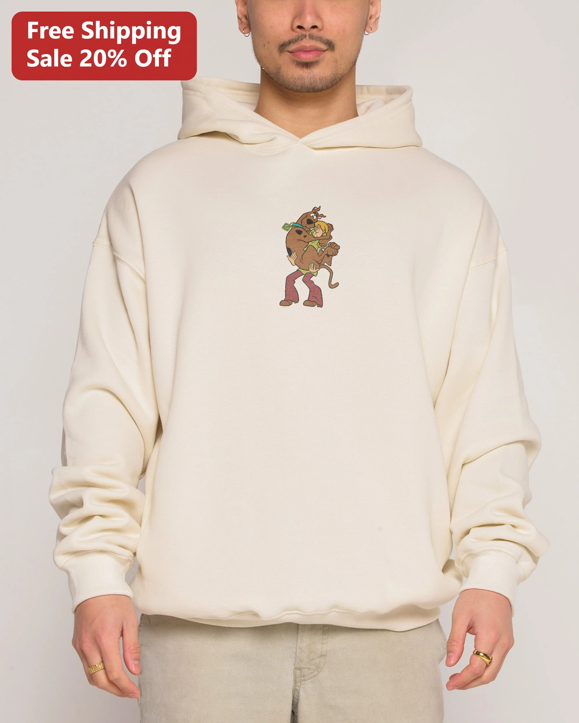 Shaggy and Scooby-Doo Hoodie Retro Cartoon Friendship Hug Pullover Unisex Sweatshirt
