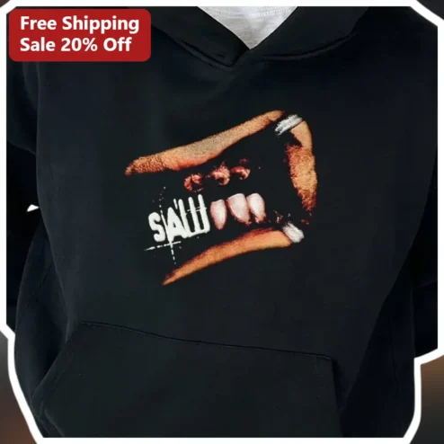 SHALL Grunge Mouth Design Hoodie Streetwear Distressed Graphic Pullover for Men Women