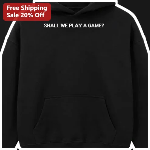 Shall We Play A Game Hoodie Retro Pixel Art Sci-Fi Movie Quote Gift for Gamers