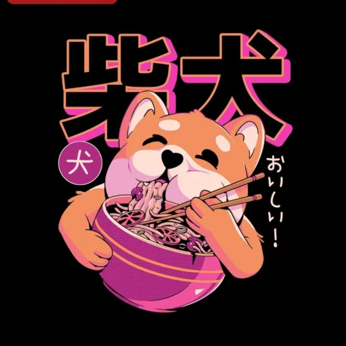 Shiba Inu Oishii Kawaii Ramen Noodle Tee