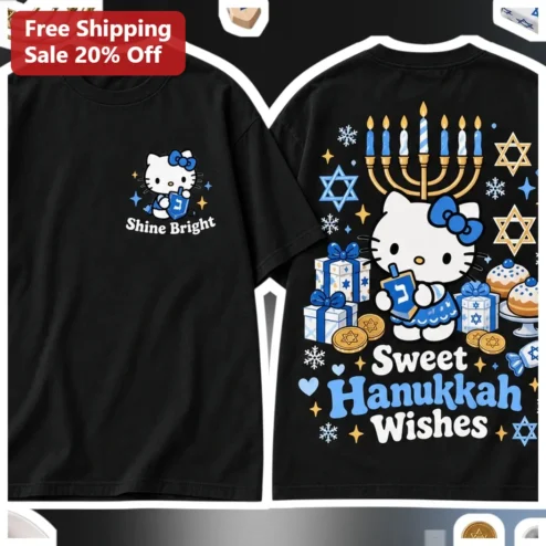 Shine Bright Sweet Hanukkah Wishes Hello Kitty Tee Kawaii Jewish Holiday Gift