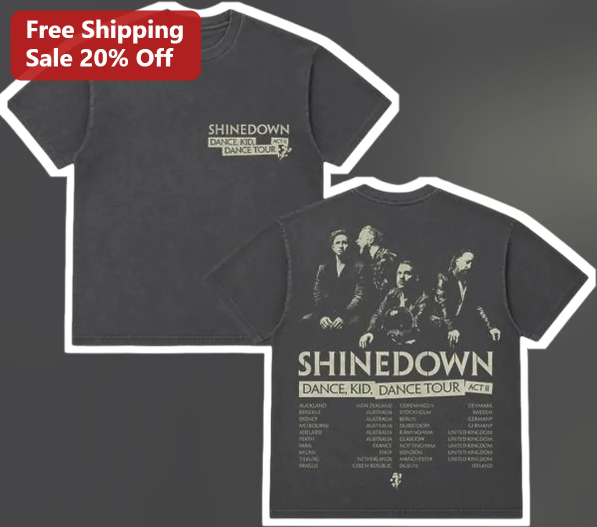 Shinedown Dance Kid Dance Tour Graphic Tee Vintage Rock Band Merch