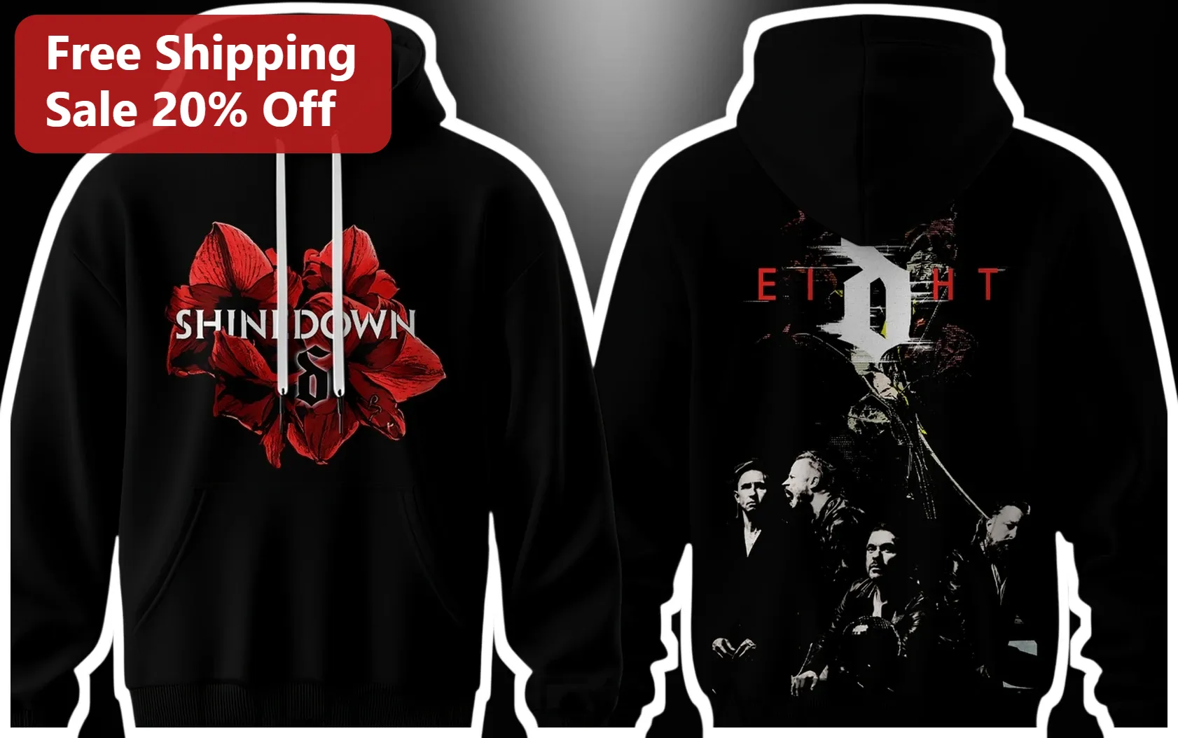 Shinedown EI8HT Album Cover Hoodie Rock Band Merch Pullover