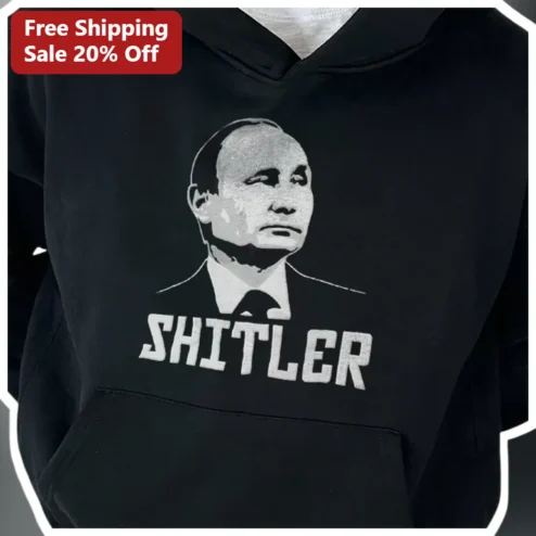 SHITLER Hoodie Vladimir Putin Political Satire Streetwear Black Pullover