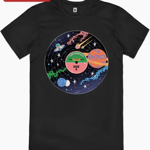 SIDE A Tee Retro Vinyl Record Galaxy Space Music Graphic T-Shirt for Men Women on a hanger, ready to ship from Chicago, Illinois