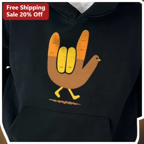 Sign Language Rock On I Love You Hand Gesture Hoodie Black Pullover ASL Deaf Culture Gift